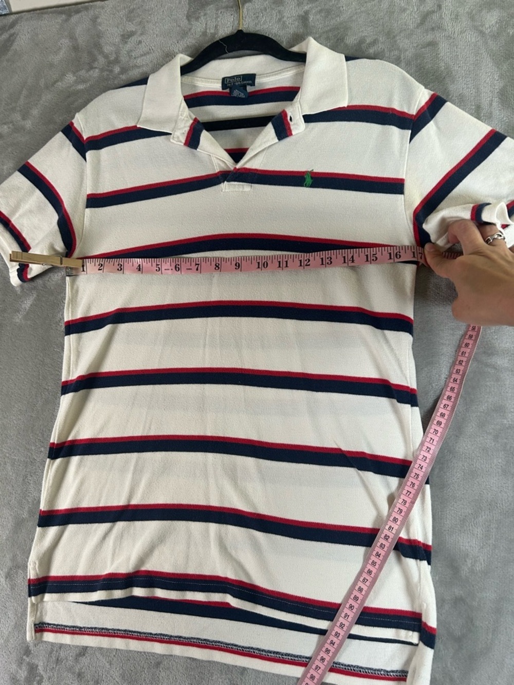 Ralph Lauren White Polo with Navy & Red Stripes - Picture 5 of 8